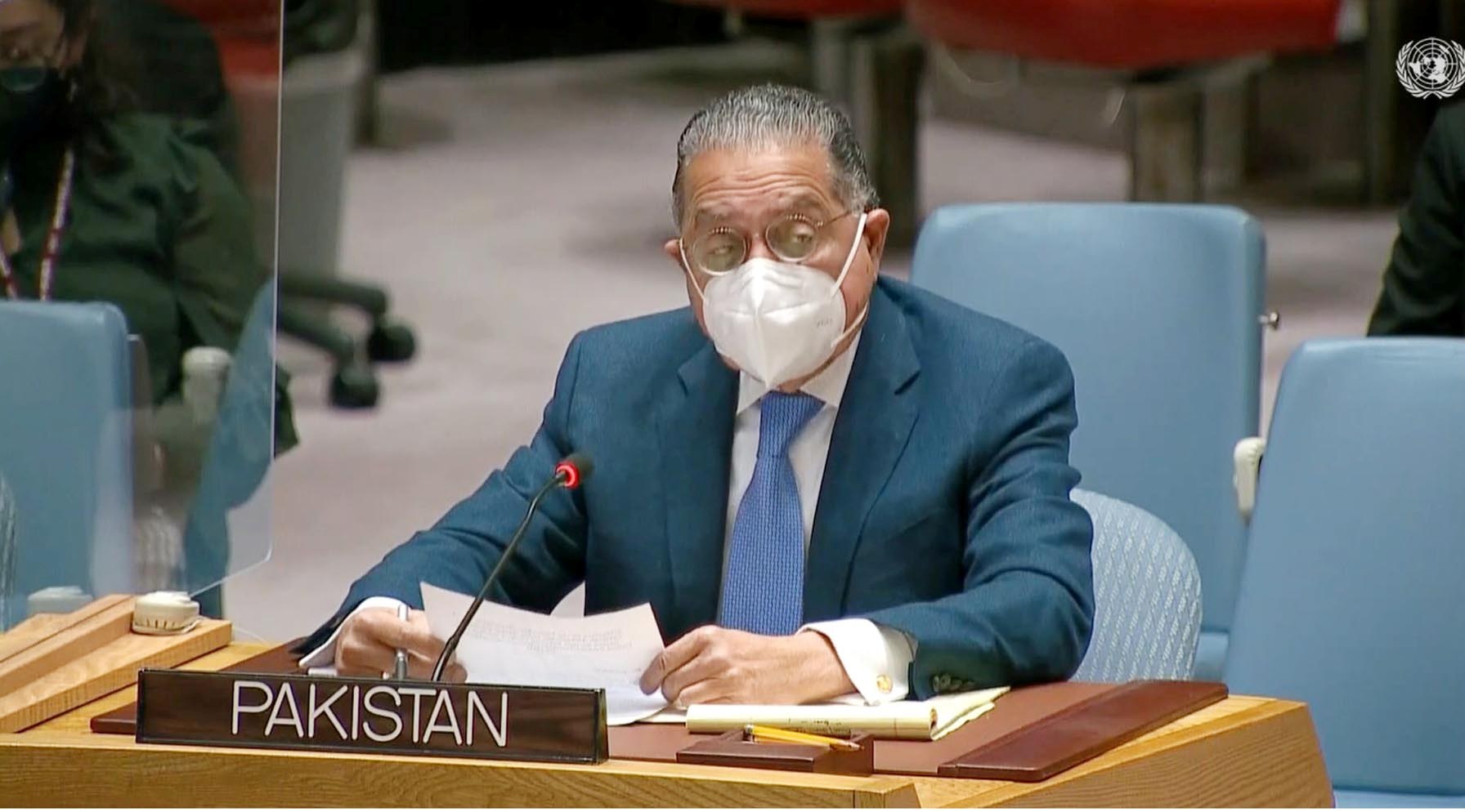 افغان عوام کو ان کے قومی اثاثوں سے محروم کرنے کا کوئی قانونی جواز نہیں ، اقوام متحدہ میں پاکستان کے مستقل مندوب کا سلامتی کونسل کے اجلاس میں اظہار خیال