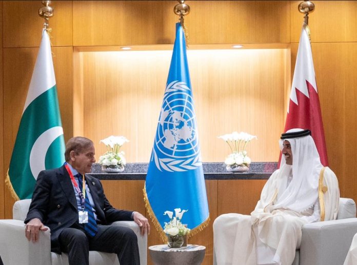 وزیراعظم شہبازشریف اور امیر قطر شیخ تمیم بن حمد آل ثانی کی ملاقات، دونوں ممالک کے درمیان معاشی وسرمایہ کاری اور تعاون کو مزید بڑھانے کے طریقوں پر تبادلہ خیال
