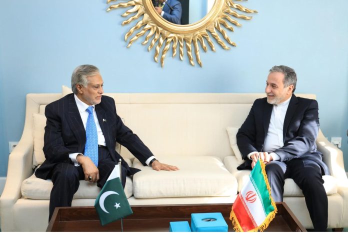 نائب وزیراعظم سینیٹر محمد اسحاق ڈار کی قاہرہ میں ایران کے وزیر خارجہ سید عباس عراقچی سے ملاقات