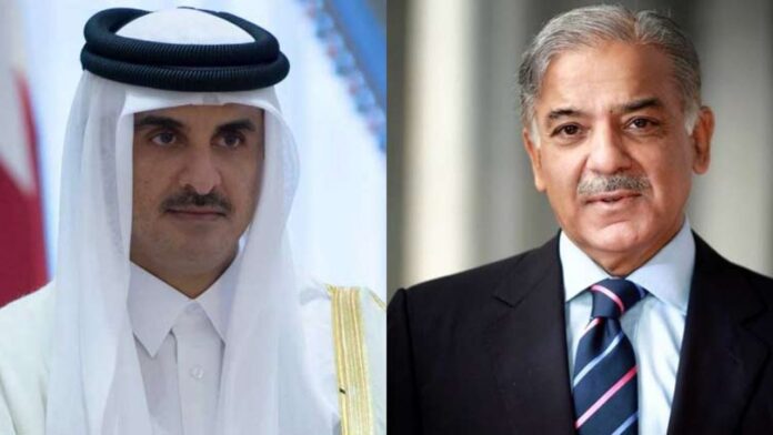 Prime Minister Muhammad Shehbaz Sharif and Emir of Qatar Sheikh Tamim bin Hamad Al Thani