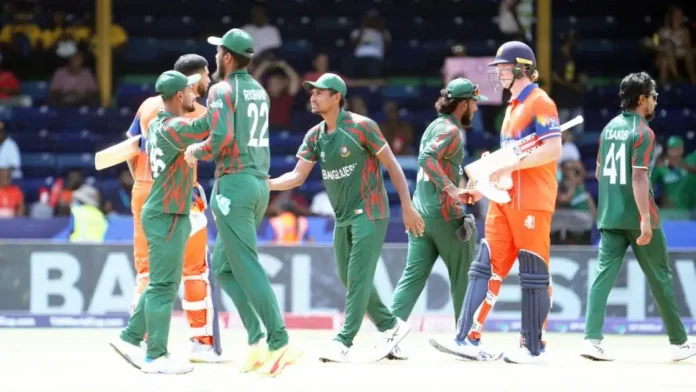بنگلہ دیش نے پہلے ٹی 20 انٹرنیشنل میچ میں نیدرلینڈز کو 8 وکٹوں سے ہرا کر تین میچوں کی سیریز میں 0-1 کی برتری حاصل کر لی