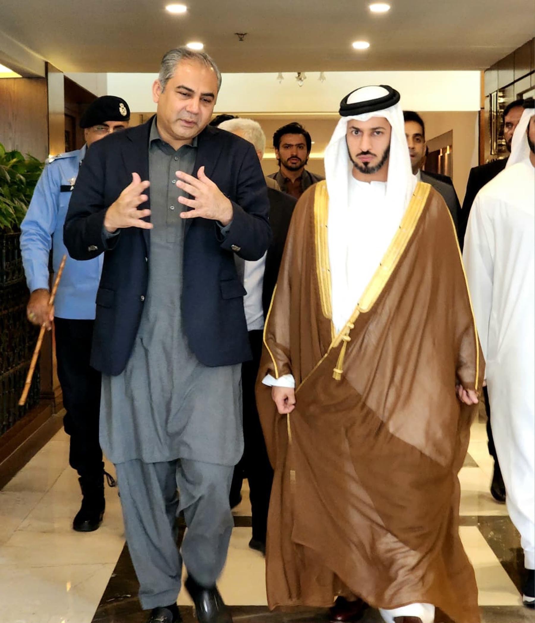 وفاقی وزیر داخلہ محسن نقوی سے یو اے ای کی نیشنل اینٹی نارکوٹکس اتھارٹی کے چیئرمین شیخ زید بن حماد بن حمدان النیہان کی ملاقات