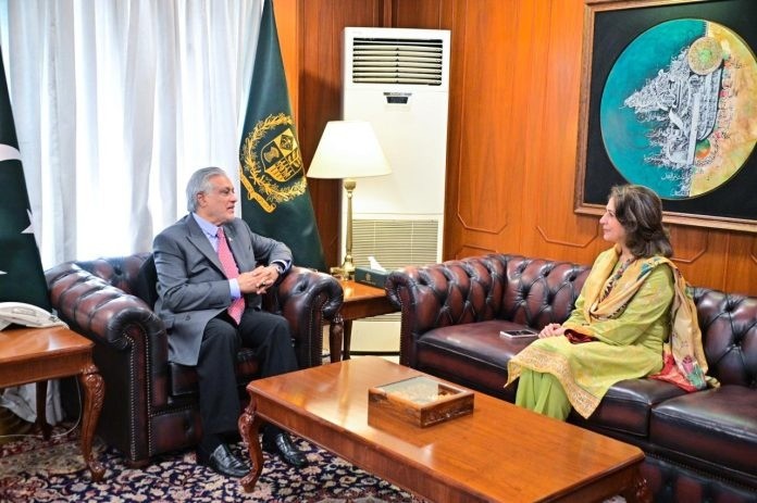 نائب وزیراعظم سینیٹر محمد اسحاق ڈار سے وفاقی سیکرٹری اطلاعات و نشریات عنبرین جان کی الوداعی ملاقات