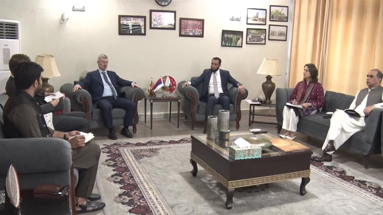 وفاقی وزیر اطلاعات عطاء اللہ تارڑ سے روس کے سفیر البرٹ پی خوروف کی ملاقات،