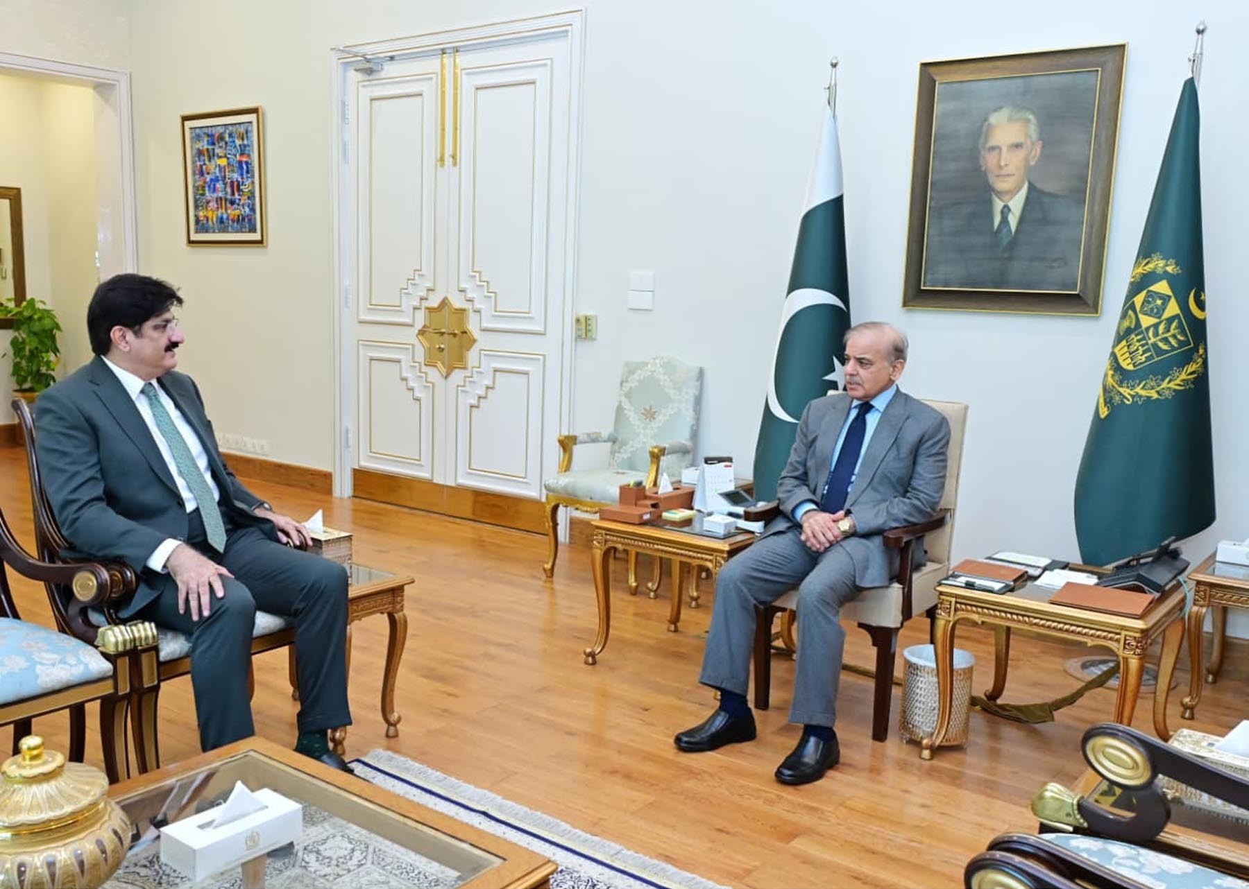 وزیراعظم شہباز شریف سے وزیر اعلیٰ سندھ سید مراد علی شاہ کی ملاقات، سیاسی صورتحال پر گفتگو