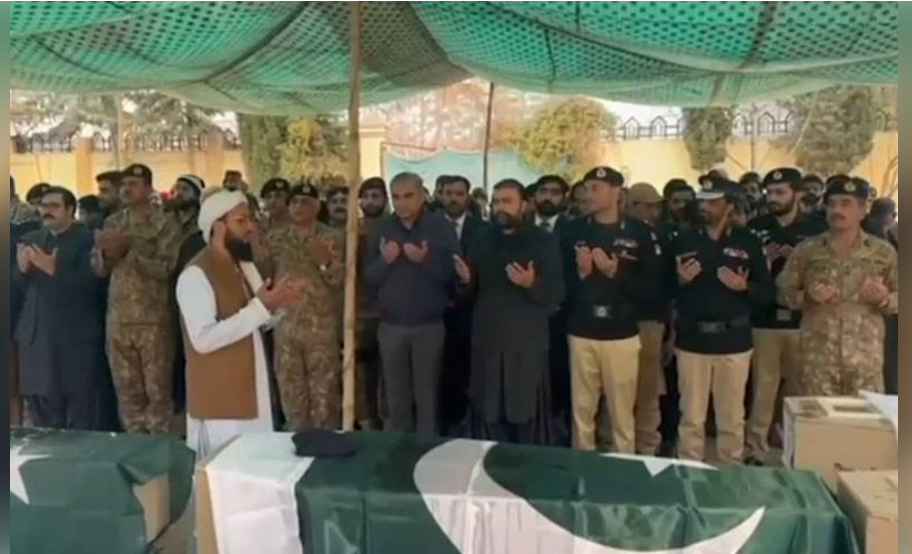 بلوچستان میں دہشتگردی کے واقعات میں ملوث دہشتگردوں کو جہنم واصل کرتے ہوئے شہید ہونے والے پولیس اہلکاروں کی نماز جنازہ ادا کر دی گئی