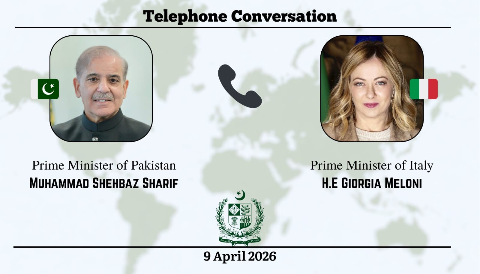 اٹلی کی وزیر اعظم جورجیا میلونی کی پاکستان کی کامیاب سفارتی کوششوں کا خیر مقدم، وزیراعظم شہباز شریف کو مبارکباد دی