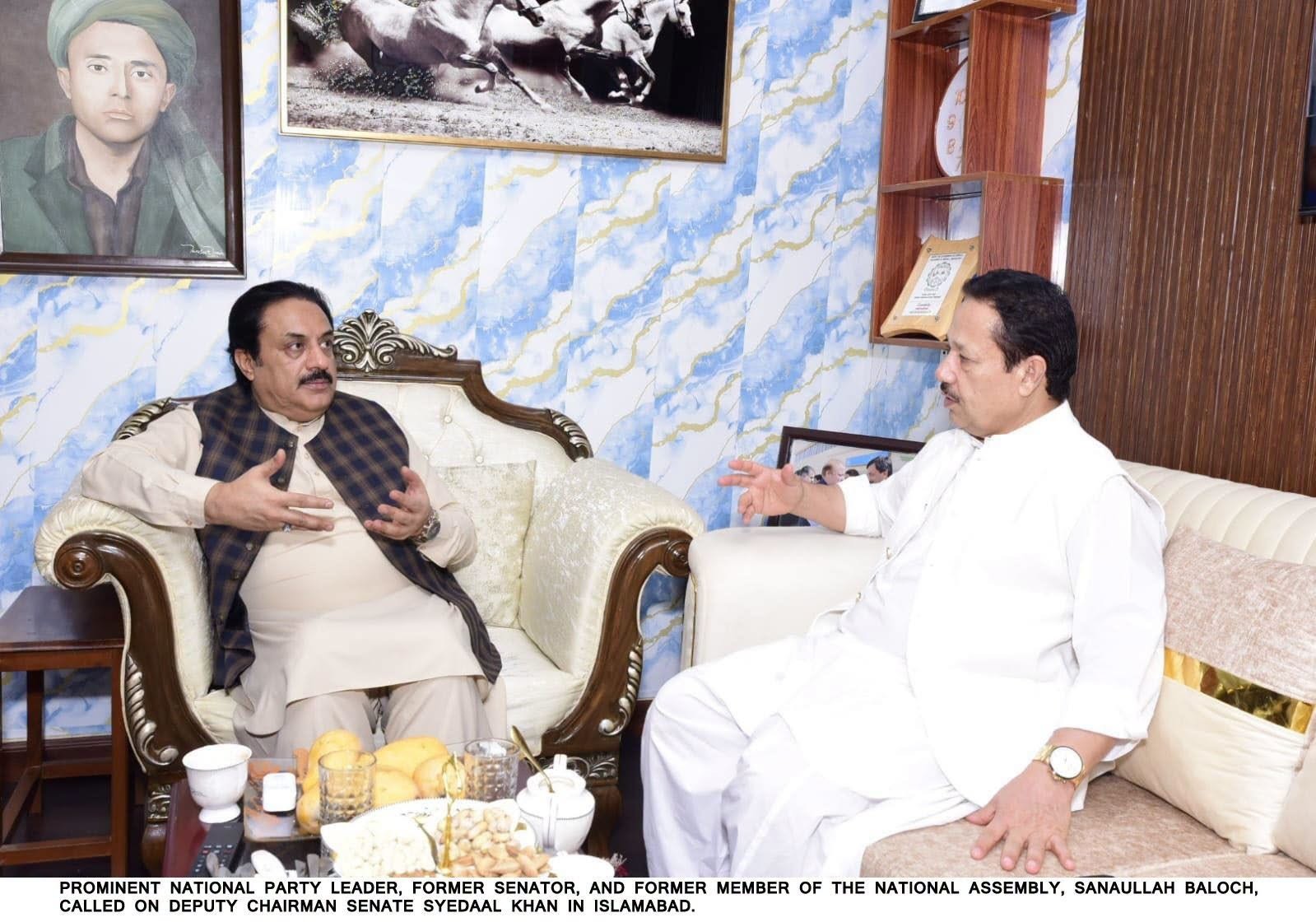 ڈپٹی چیئرمین سینیٹ سیدال خان سے ثناء اللہ بلوچ کی ملاقات، بلوچستان کی ترقی اور عوامی فلاح کے امور پر تبادلہ خیال