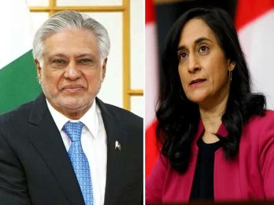 نائب وزیرِ اعظم و وزیرِ خارج  اسحاق ڈار   نے  وزارتِ خارجہ آمد پر کینیڈا کی وزیرِ خارجہ  انیتا آنند کا خیرمقدم کیا