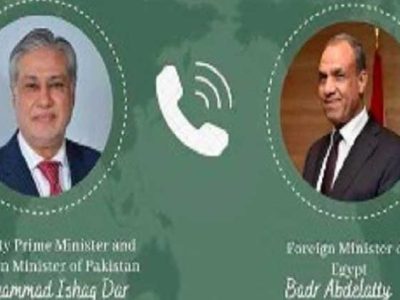Egyptian Foreign Minister Badr Abdel Ati had a telephone conversation with Deputy Prime Minister Senator Muhammad Ishaq Dar, discussing matters of mutual interest.