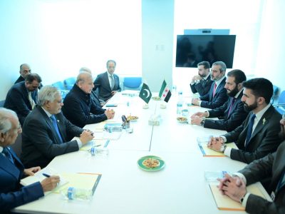 وزیراعظم شہباز شریف کی عرب جمہوریہ شام کے صدر احمد الشرع سے ملاقات