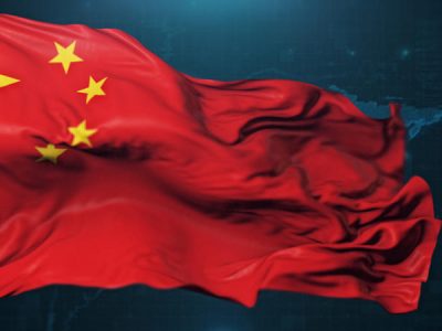 Flag of China on dark blue background. 3D render