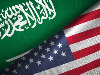 United States and Saudi Arabia flag together realtions textile cloth fabric texture